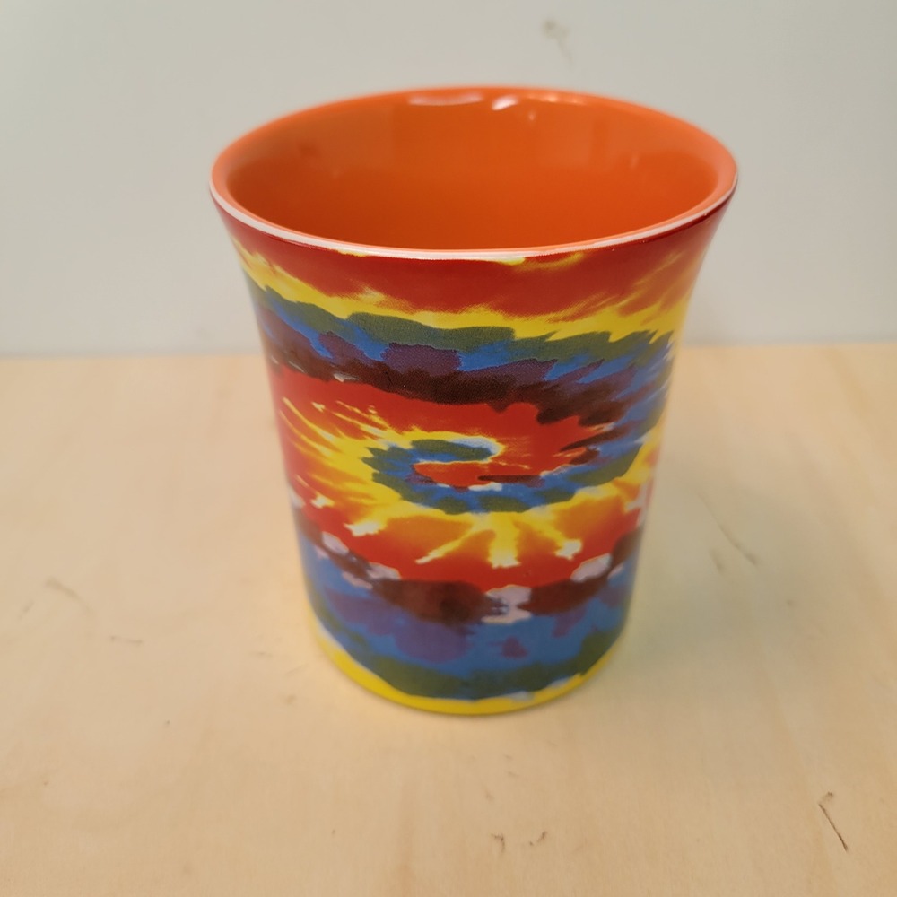 Vibrant Swirl Tie Dye Ceramic Coffee Mug Orange Interior Dishwasher Safe - Picture 2 of 7